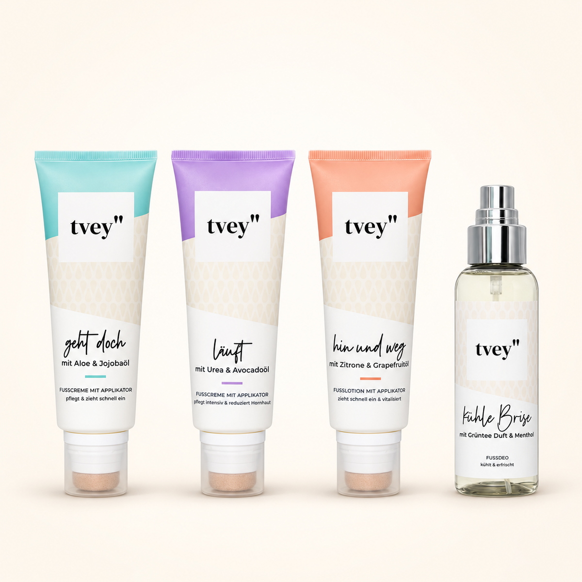 Pflege-Trio + Fußdeo | 3 Cremes & erfrischendes Deo für glatte, geschmeidige Haut