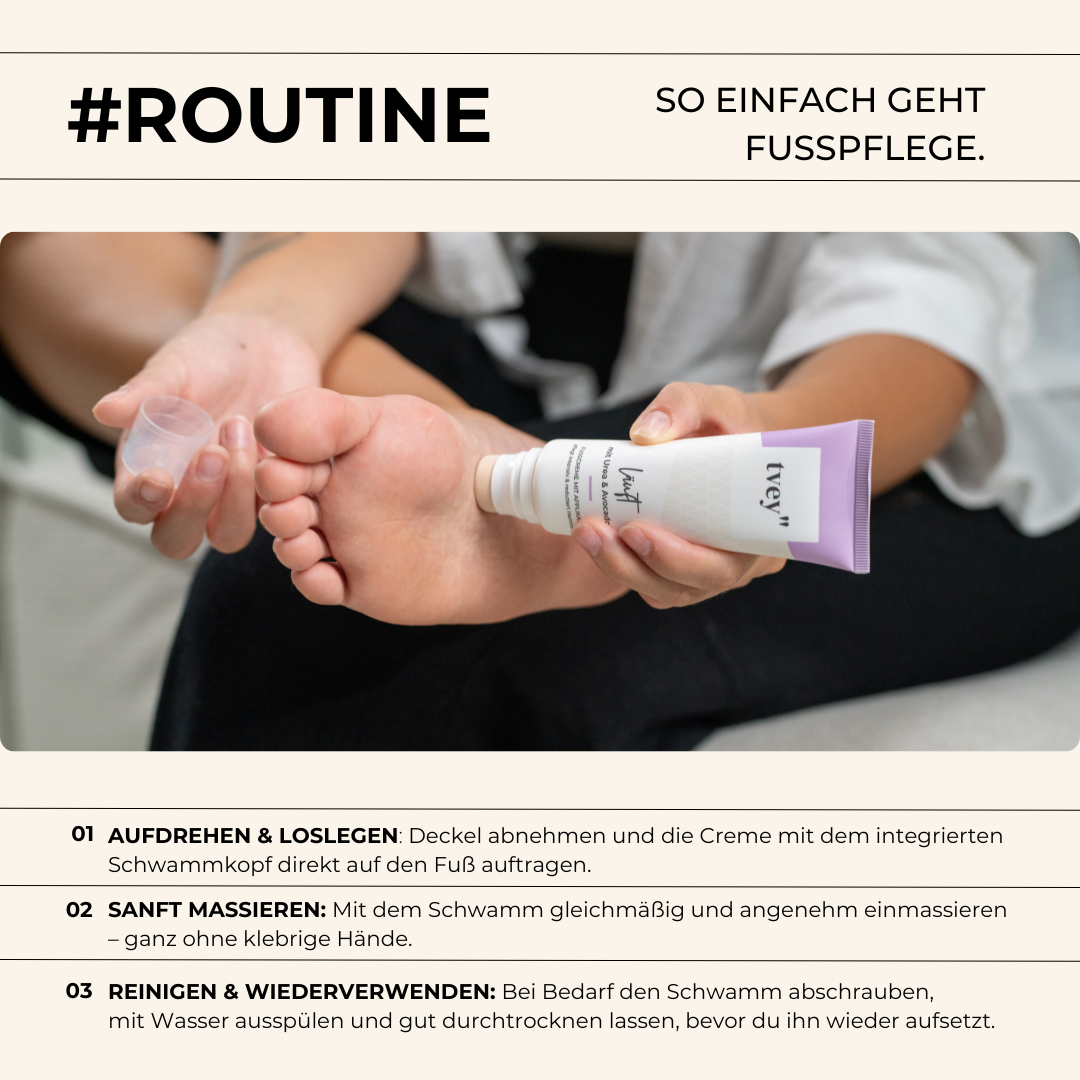 Feuchtigkeitsspendende Fußcreme | 10 % Urea, Avocadoöl & Schwamm-Applikator