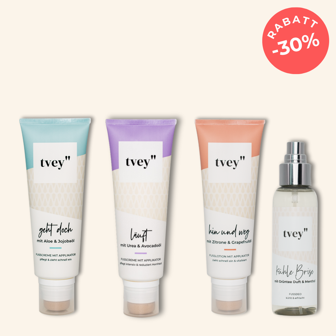 Pflege-Trio + Fußdeo | 3 Cremes & erfrischendes Deo für glatte, geschmeidige Haut